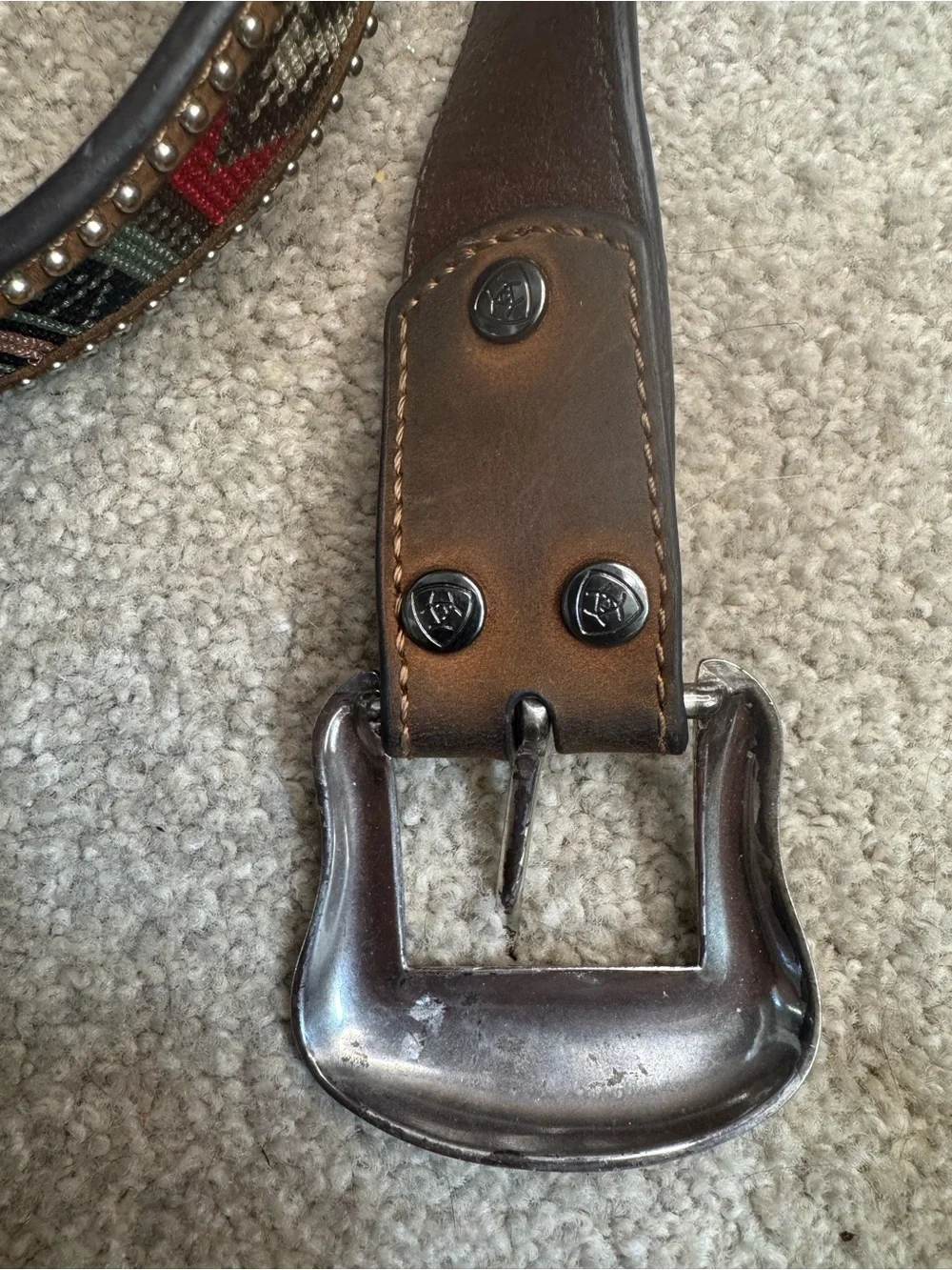 Ariat Brown Leather Western Beaded Belt with Red & Tan Accents